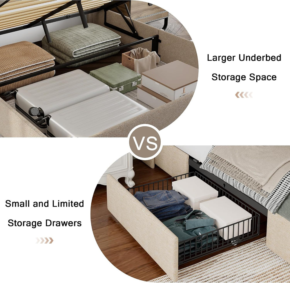 Einhomn Full Lift Up Storage Bed Frame with Charging Station, Upholstered Bed...