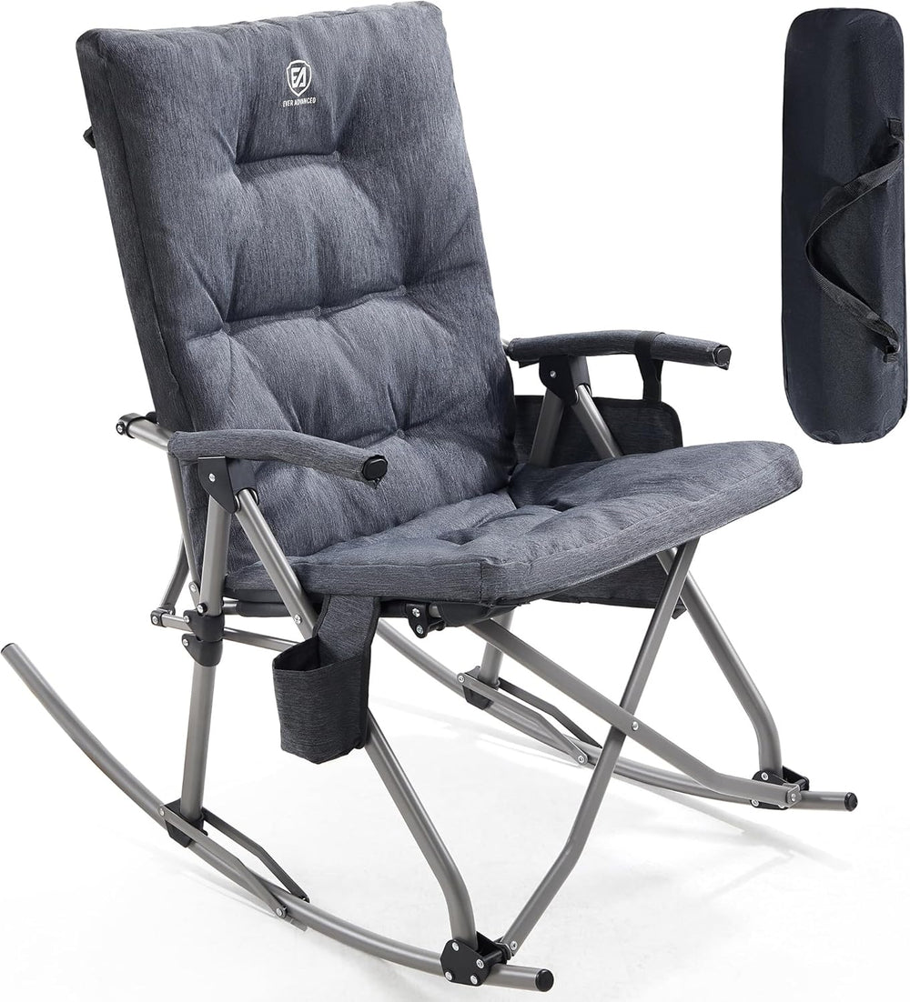 EVER ADVANCED Oversized Folding Rocking Camping Chair, Padded Portable Rocker...