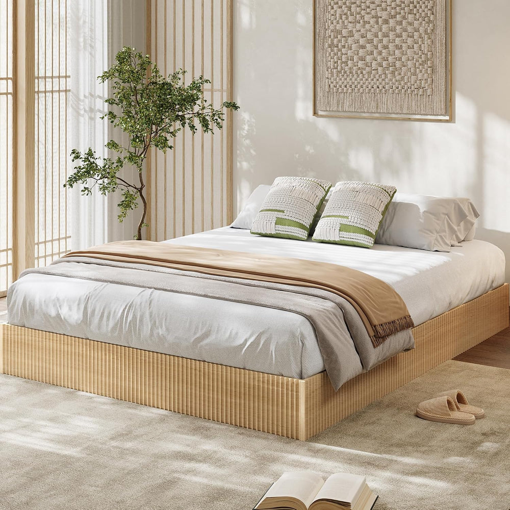Garvee Queen Bed Frame, Wood Platform Bed with Fluted Design