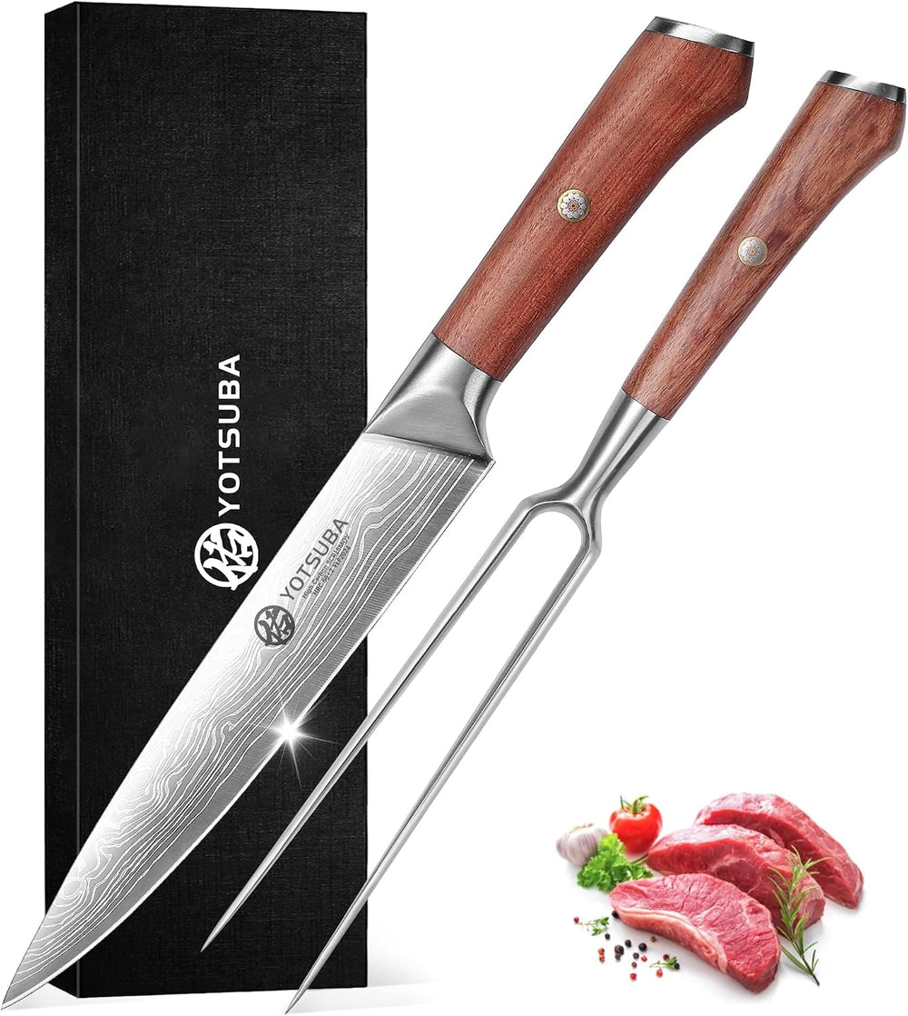 YOTSUBA Japanese Carving Knife and Fork Set, Razor-Sharp German Stainless Steel