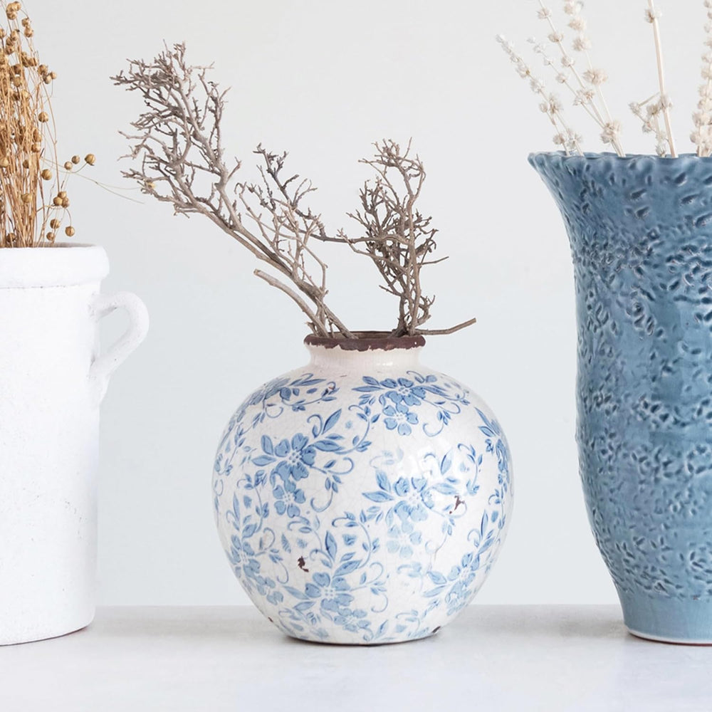 Creative Co-Op DF2720 8" H Terracotta Floral Transferware Pattern & ...