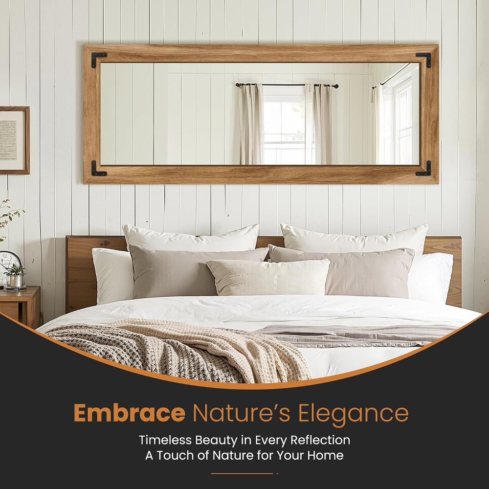 Wood Framed Full Length Mirror for Wall, 56"X22" Floor Standing Bod...