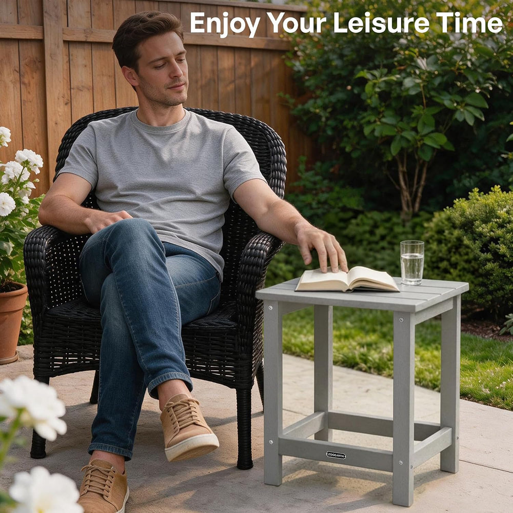 Square Outdoor Side Table, Patio End Table for Adirondack Chair, Gray