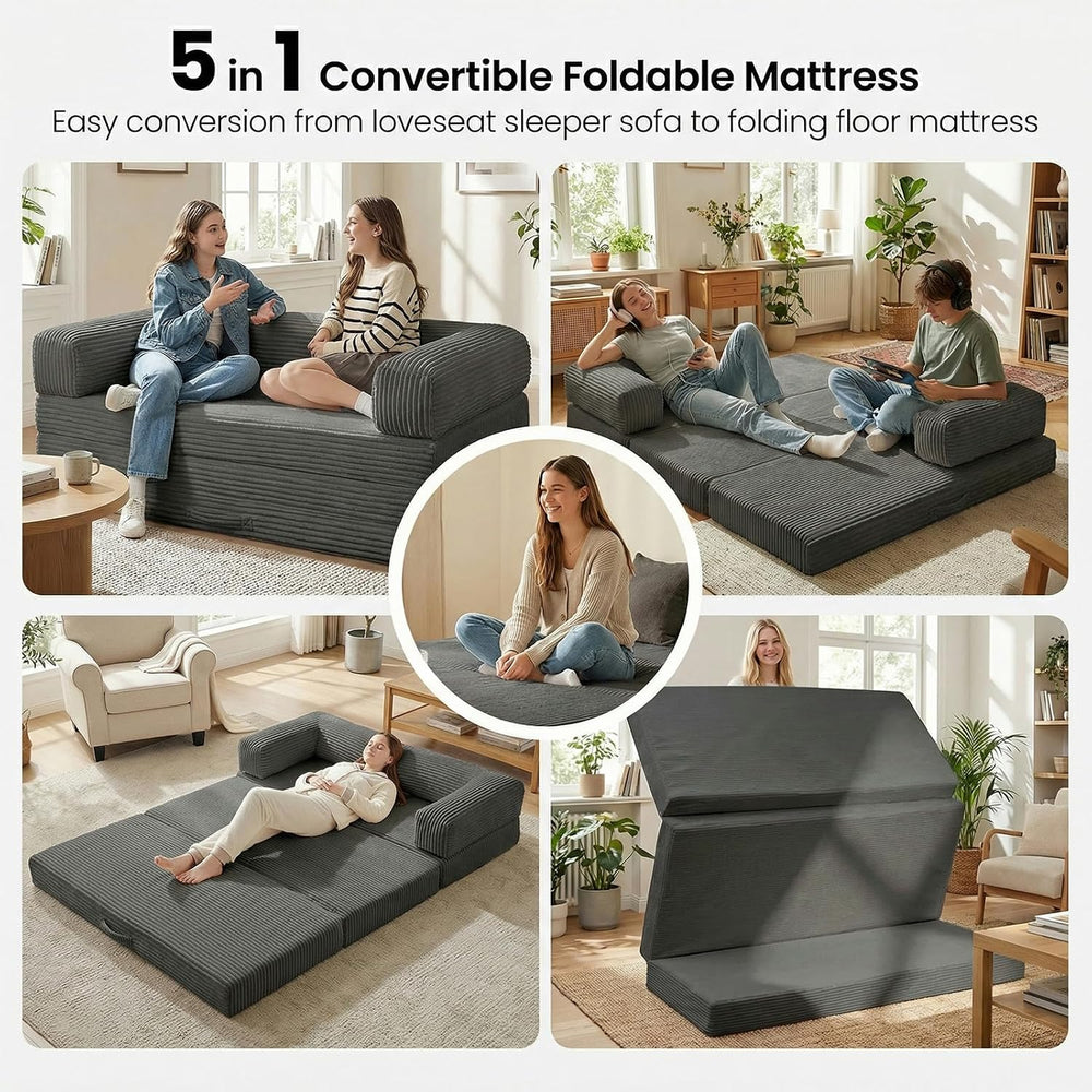 Erament Futon Sofa Bed, Convertible Tri-Folding Mattress Foldable with Remova...