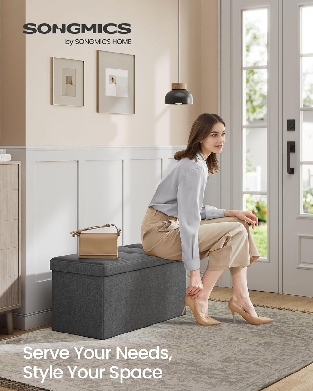 SONGMICS 30 Inches Folding Storage Ottoman Bench, Load 660 lb