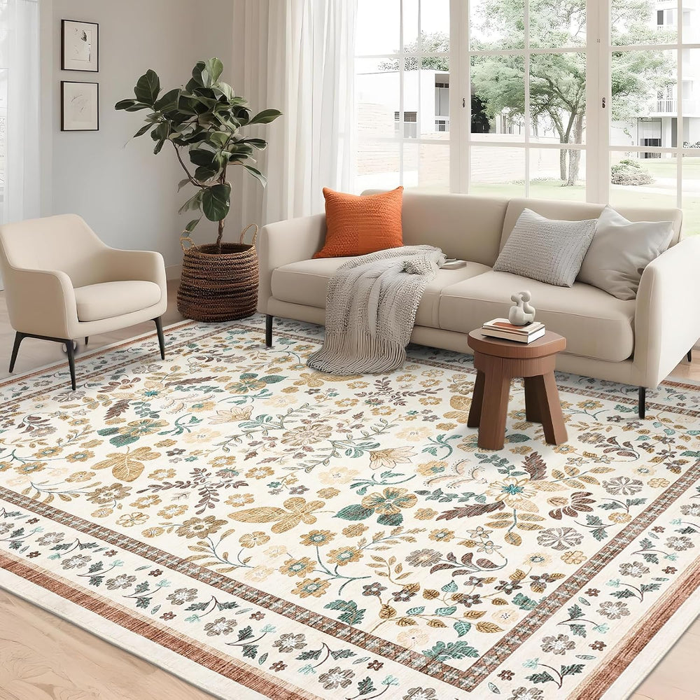 GarveeHome Floral Area Rugs 5x7 for Living Room Machine Washable Beige