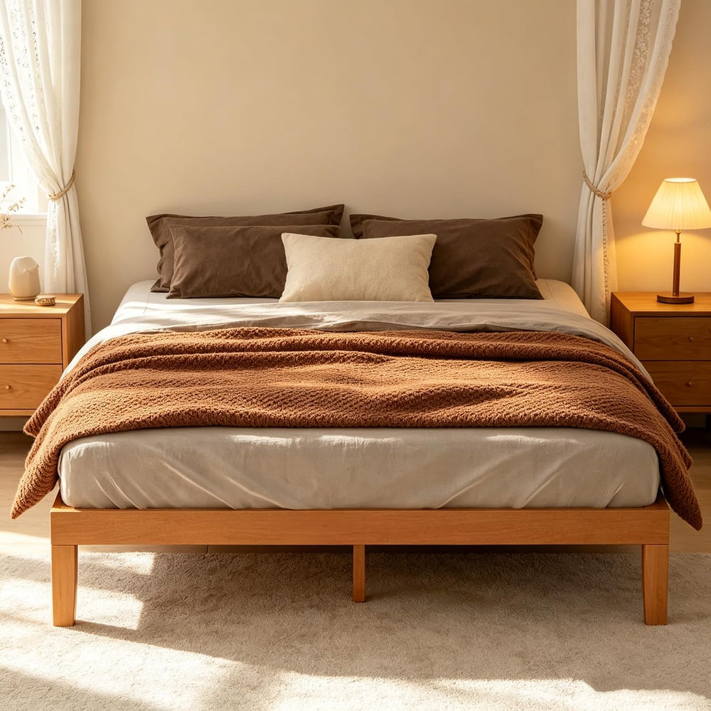 Sweetcrispy 12 in Full Bed Frame, 3.5" Thick Pine Frame, 700 lbs Capacity