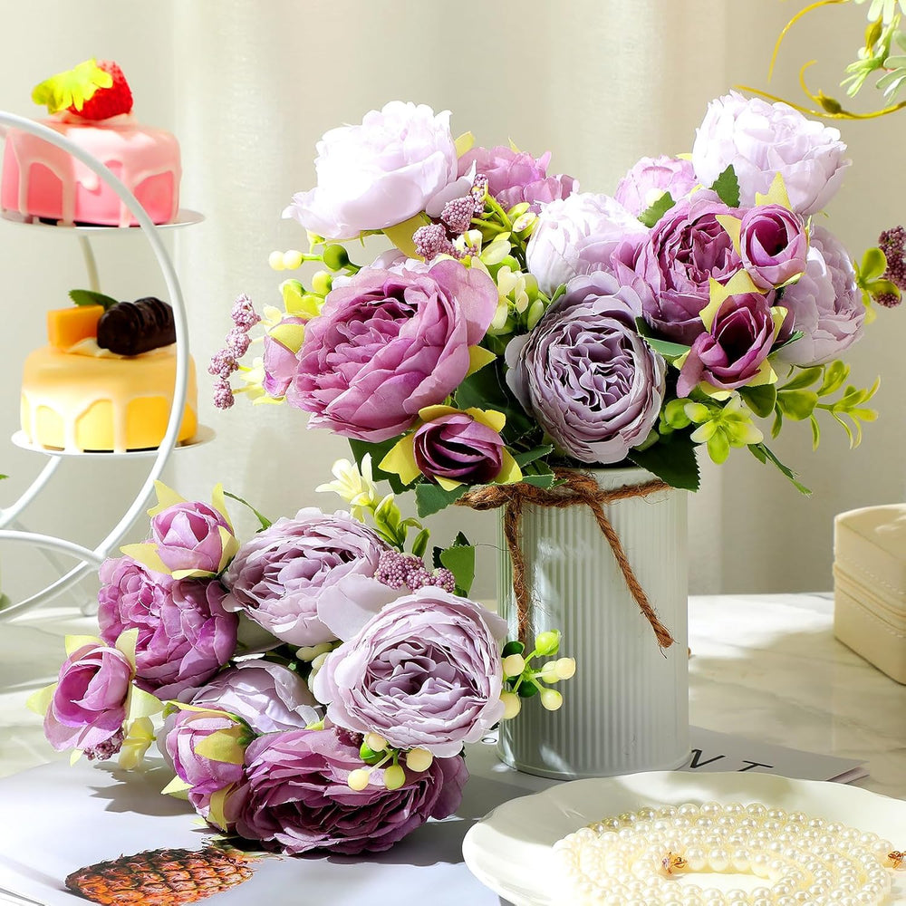 3 Sets Artificial Peonies Flower Peony Bouquet with Galvanized Metal Pot Silk...