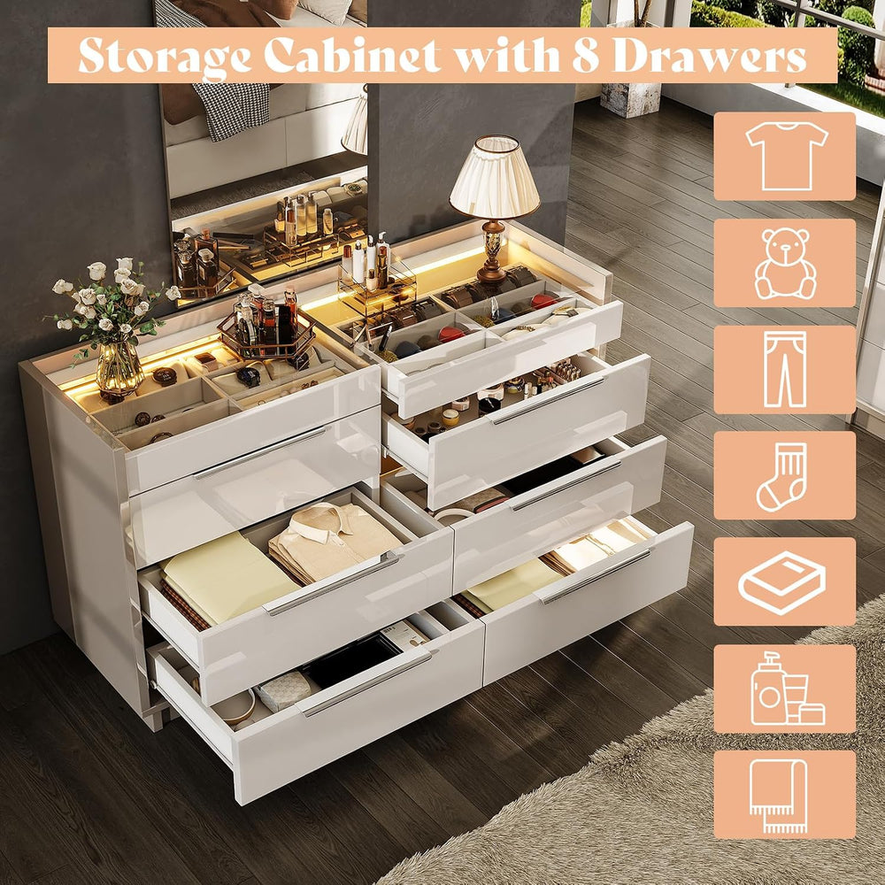 AMERLIFE 3-Piece Bedroom Set, 8 Drawer Dresser & Nightstands, Cream &...