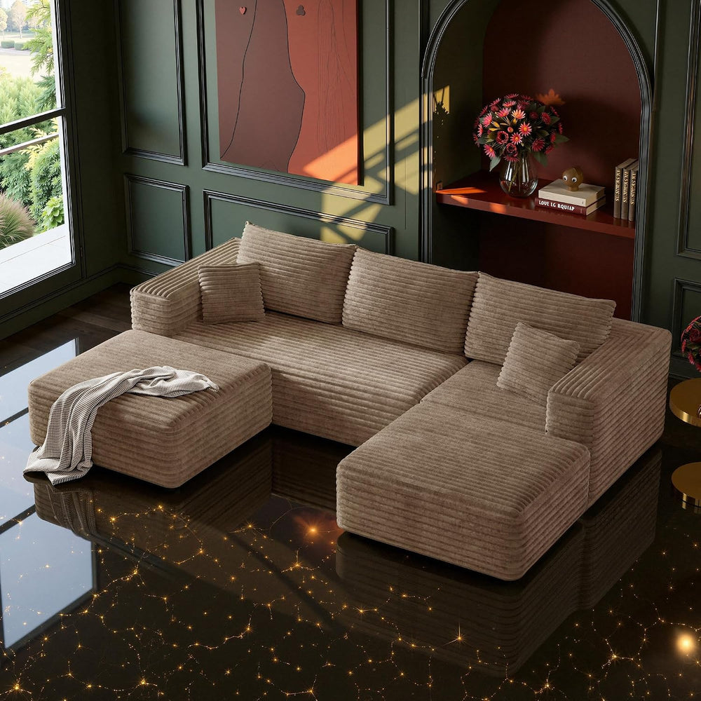 MoonSpeak 108" Boneless Sectional Cloud U Shaped Couch, Khaki | deep sea...