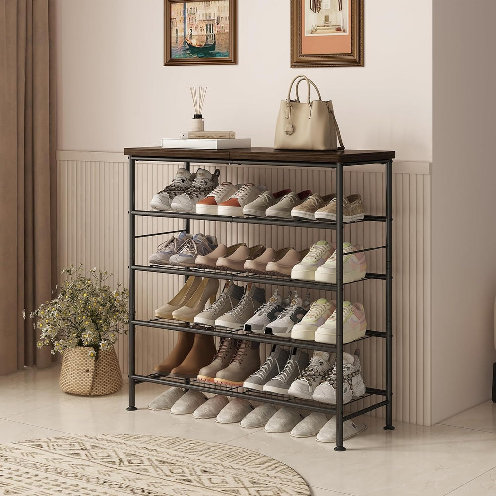SUOERNUO Shoe Rack Organizer 5 Tier for Closet Entryway Free Standing Metal S...