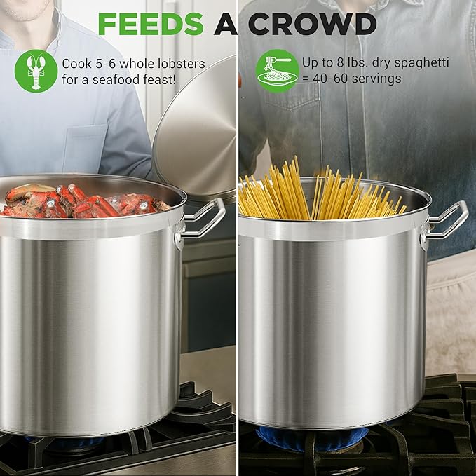 Stainless Steel Cookware Stockpot, 30 Quart Heavy Duty Induction Soup Pot