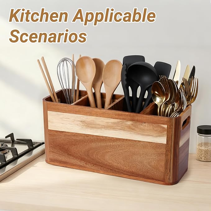 2PC Wooden Kitchen Utensil Holder