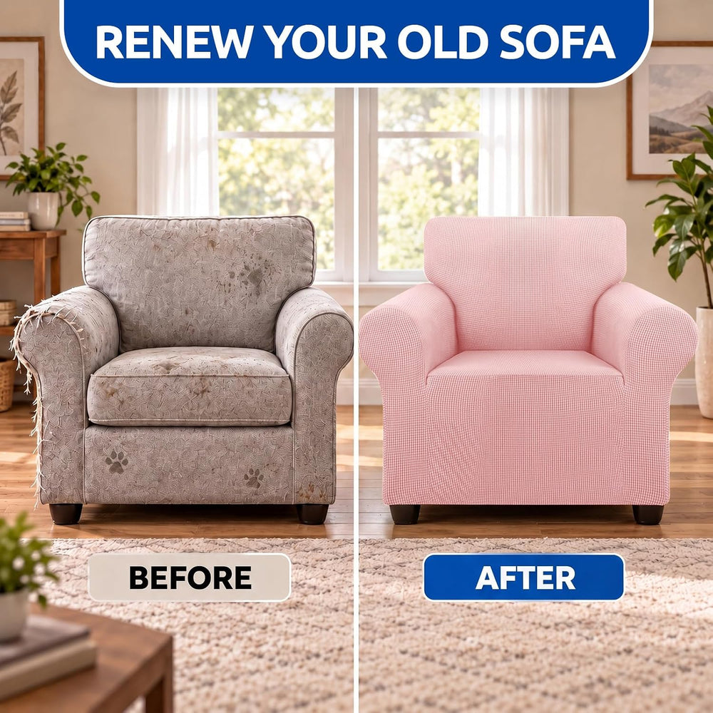 KEKUOU Stretch Chair Sofa Slipcover, Single Couch Cover,Dusty Pink