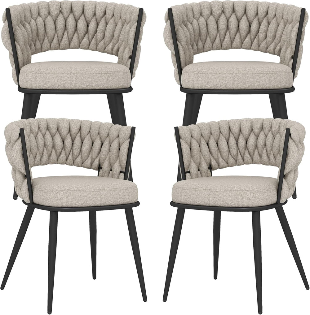 KCC Fabric Dining Chairs Set of 4, Modern Dining Chair with Metal Legs, Woven...