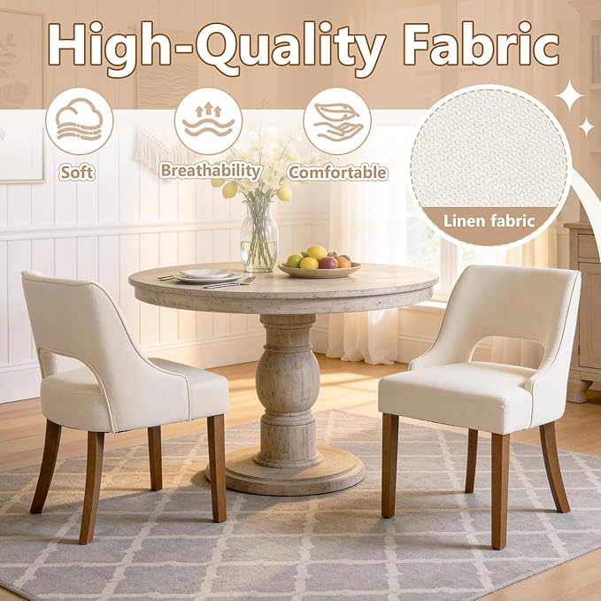 ClinQ Wooden Dining Chairs Set of 2, Modern Fabric Upholstered Kitchen Chairs...