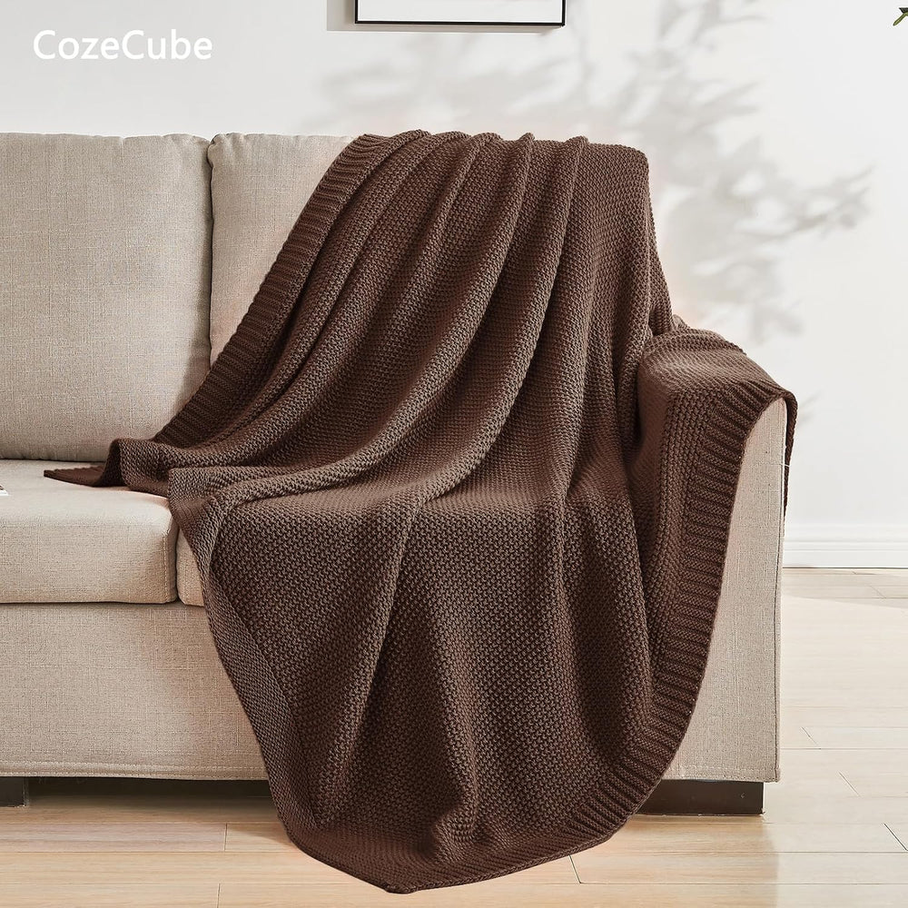 Dark Brown Seed Stitch Throw Blanket 50"x60", Farmhouse Decor