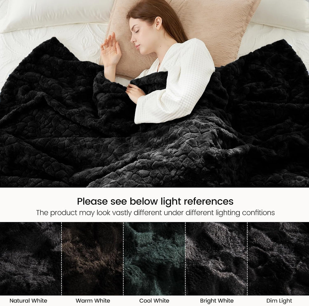 Cozy Bliss Faux Fur Throw Blanket for Couch, Fuzzy Soft Plush Thick Warm Fluf...