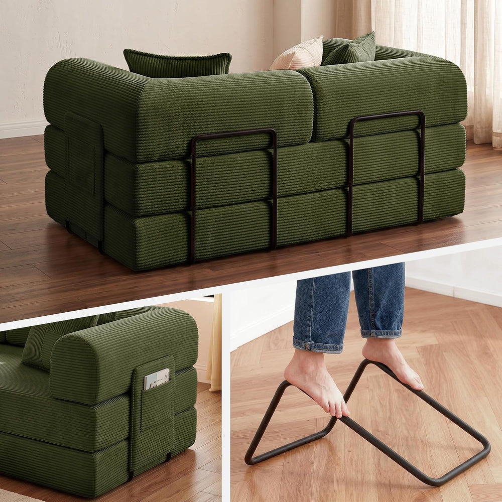 59" Convertible Futon Sofa Bed, Boneless Couch with Storage Pocket &...