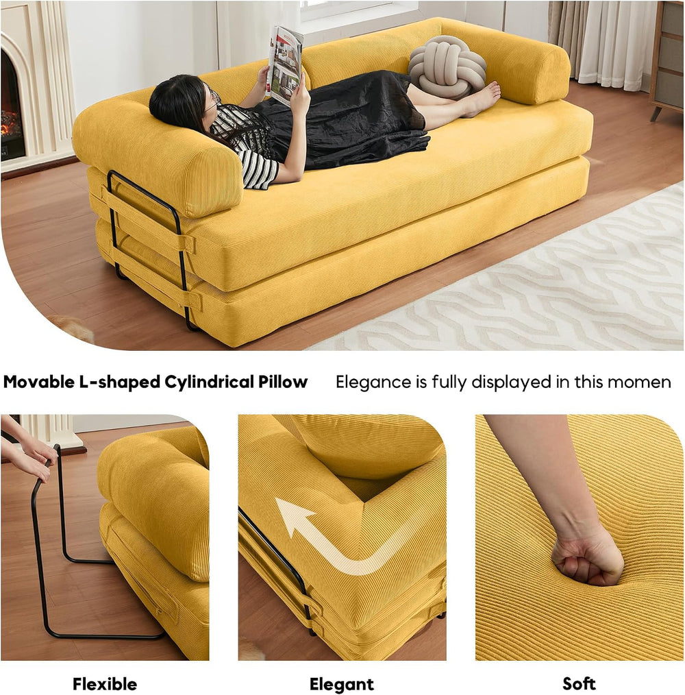 ZEIINPA Convertible Floor Sofa Bed with Fixed-Shape Frame, Modular Corduroy F...
