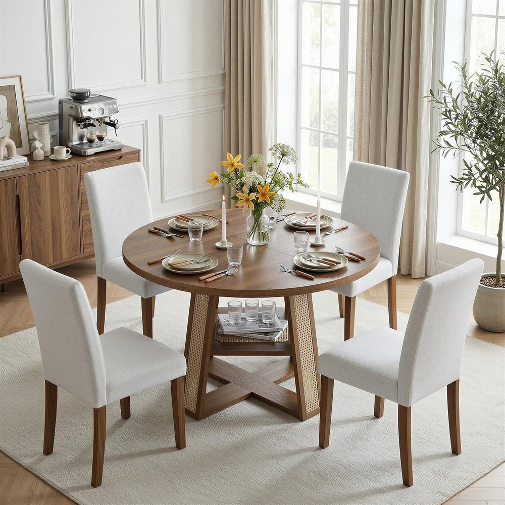 LIKIMIO Dining Table, 43"-59" Extendable Round to Oval with Storage...