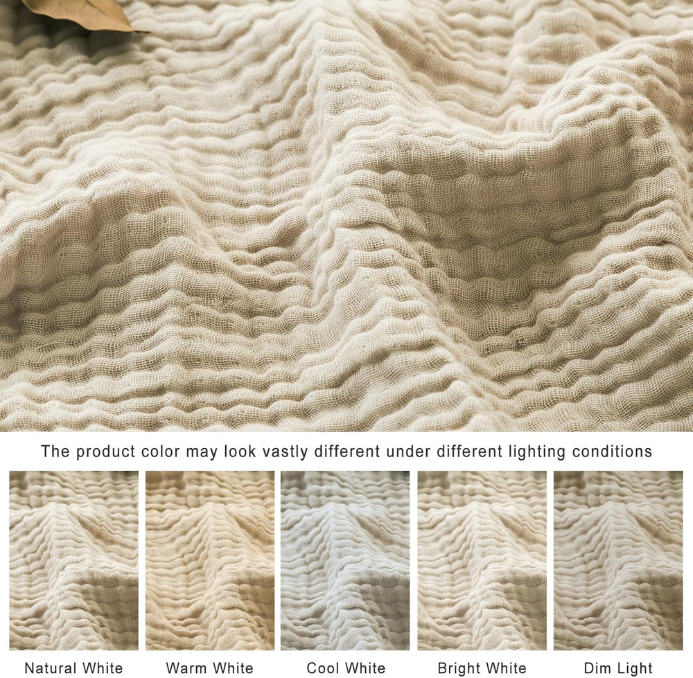 EMME Muslin Cotton Blanket King Size Adults Bed Layering Beige 108" x 90...