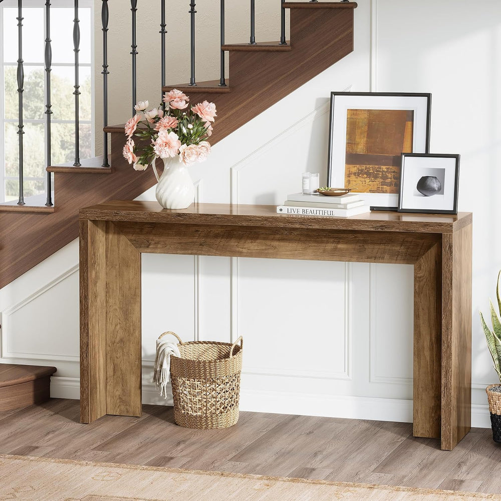 Tribesigns 55-Inch Farmhouse Console Table, Wooden Couch Table Behind Sofa wi...