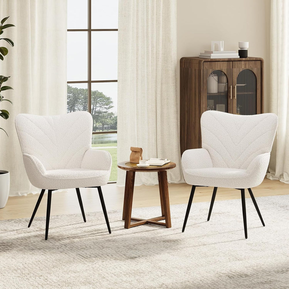 MALOL Accent Chair, Upholstered Armchair with Metal Legs Set of 2, Beige