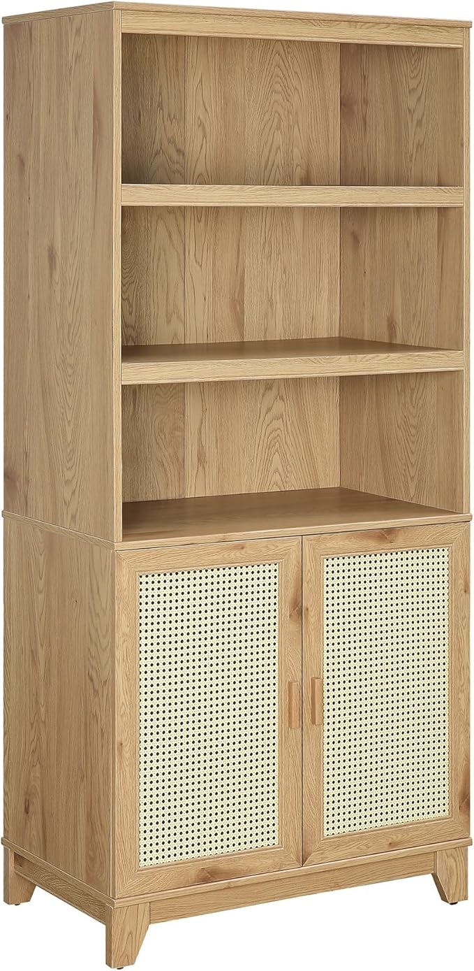 Manhattan Comfort Sheridan Modern Cane Bookcase with Adjustable Open Shelves,...