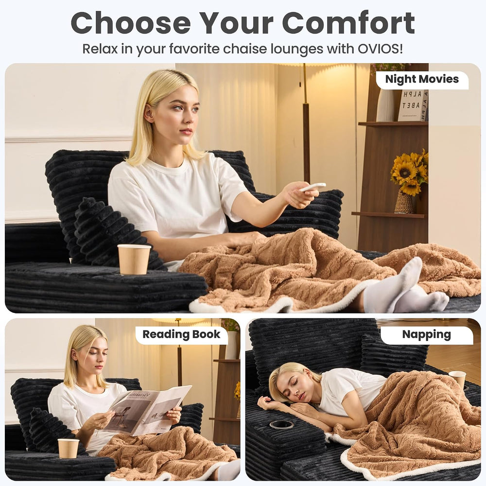 ovios 67'' Chaise Lounge Chair Indoor, Oversized Upholstered Boneless...