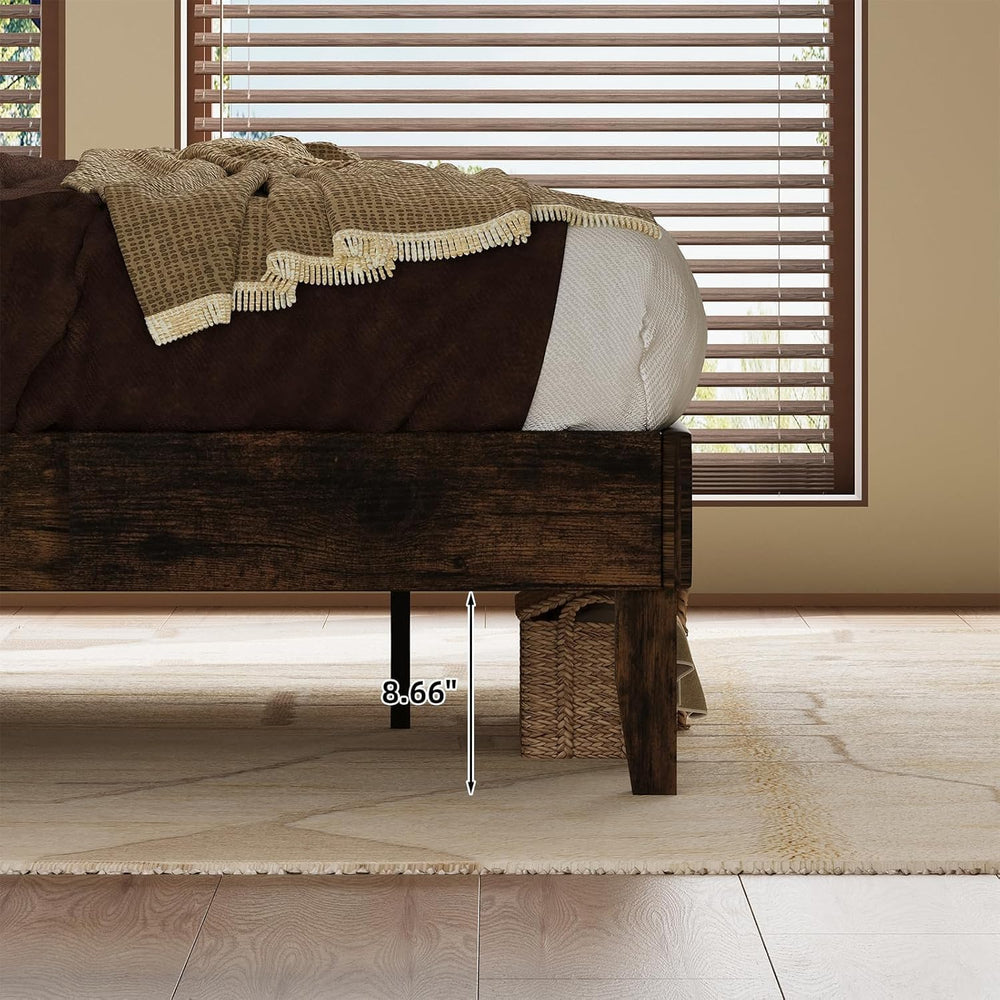 Wood Queen Bed Frame with Diamond Tufted Upholstered Headboard, Walnut