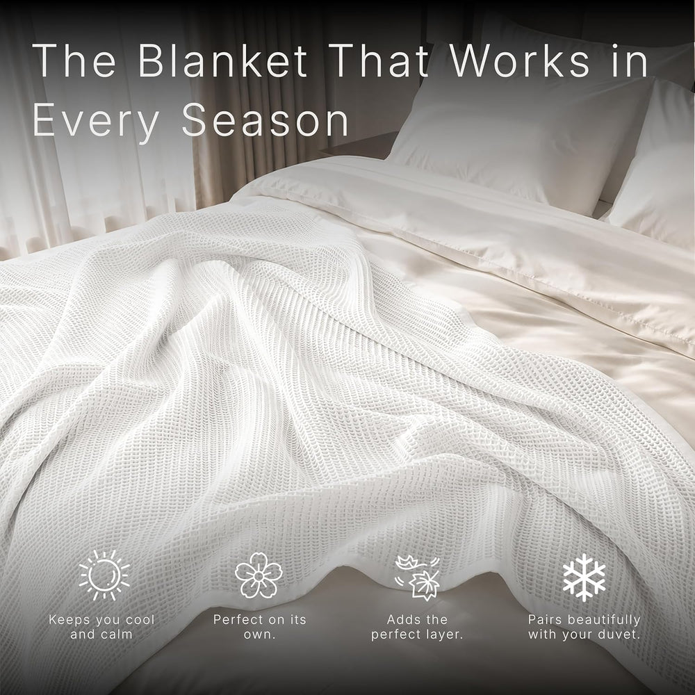 GOTS Certified 108"X90" King 100% Organic Cotton Waffle Blanket-White