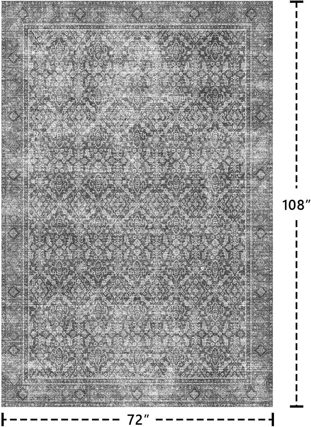 6x9 Rug for Living Room Bedroom NonSlip Vintage Carpet Grey Washable Rugs