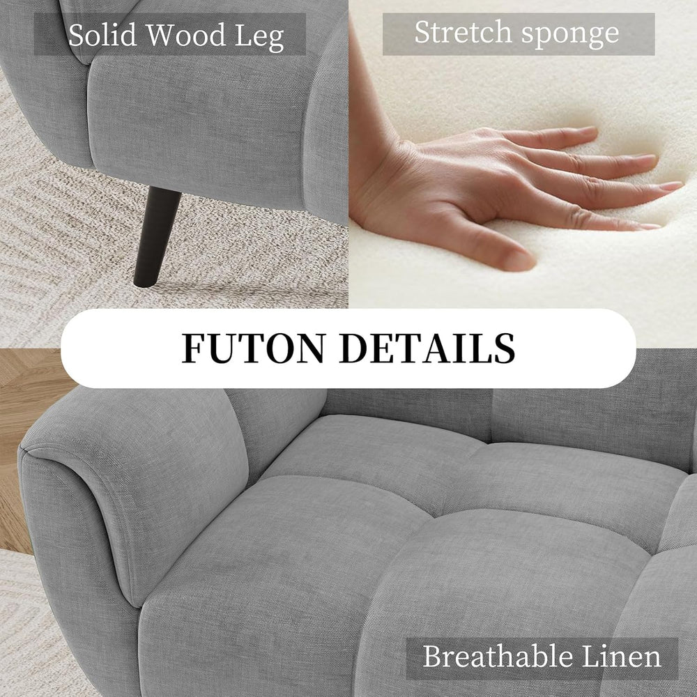 HIPIHOM Convertible Futon Sofa Bed, 76.77" Modern Linen Futon Couch, Com...