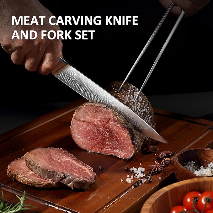 YOTSUBA Japanese Carving Knife and Fork Set, Razor-Sharp German Stainless Steel