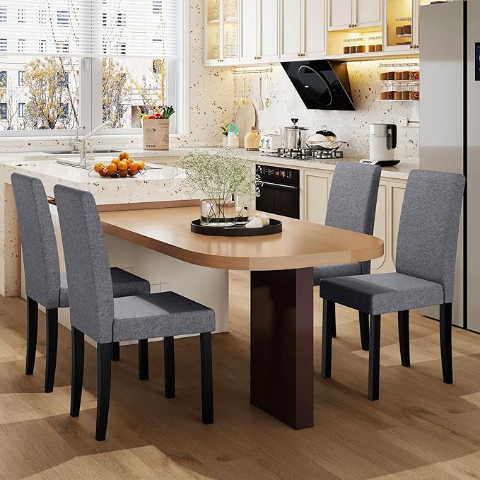 COSTWAY Fabric Armless Dining Chairs Set of 2, Upholstered Kitchen Side Chair...