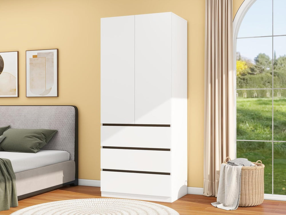White Armoire Wardrobe Closet with 3 Drawers: 75" H x 31.5" W