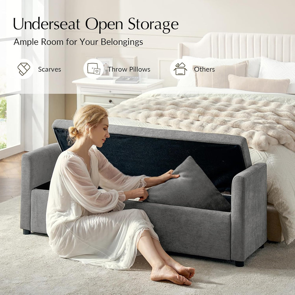 59.5" Modern Storage Ottoman Bedroom Bench, End of Bed Bench with Arms a...