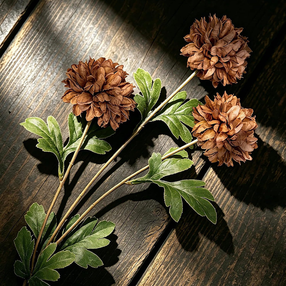 6 Pcs Fake Pompon Mums Artificial Flowers for Vase Filler 27Inch (Caramel)