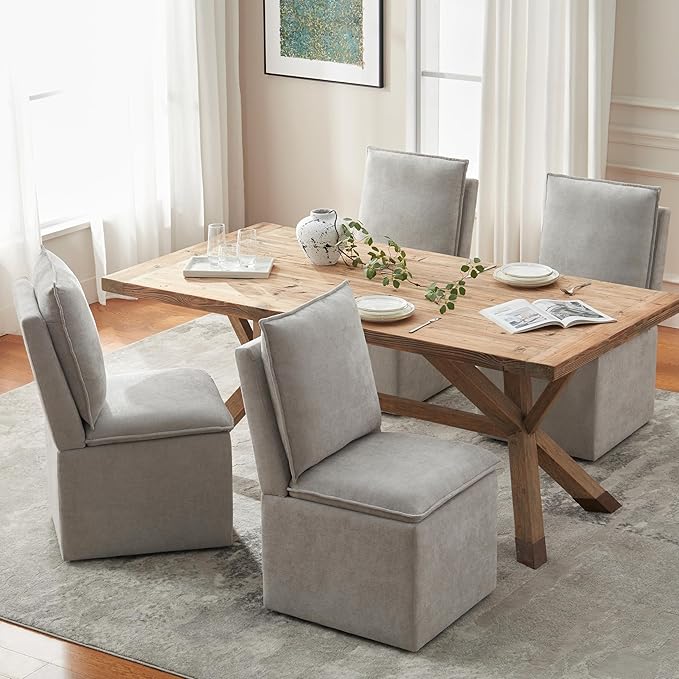 VKNOW Upholstered Dining Chairs Set of 2, Modern Rolling Chairs with Storage ...