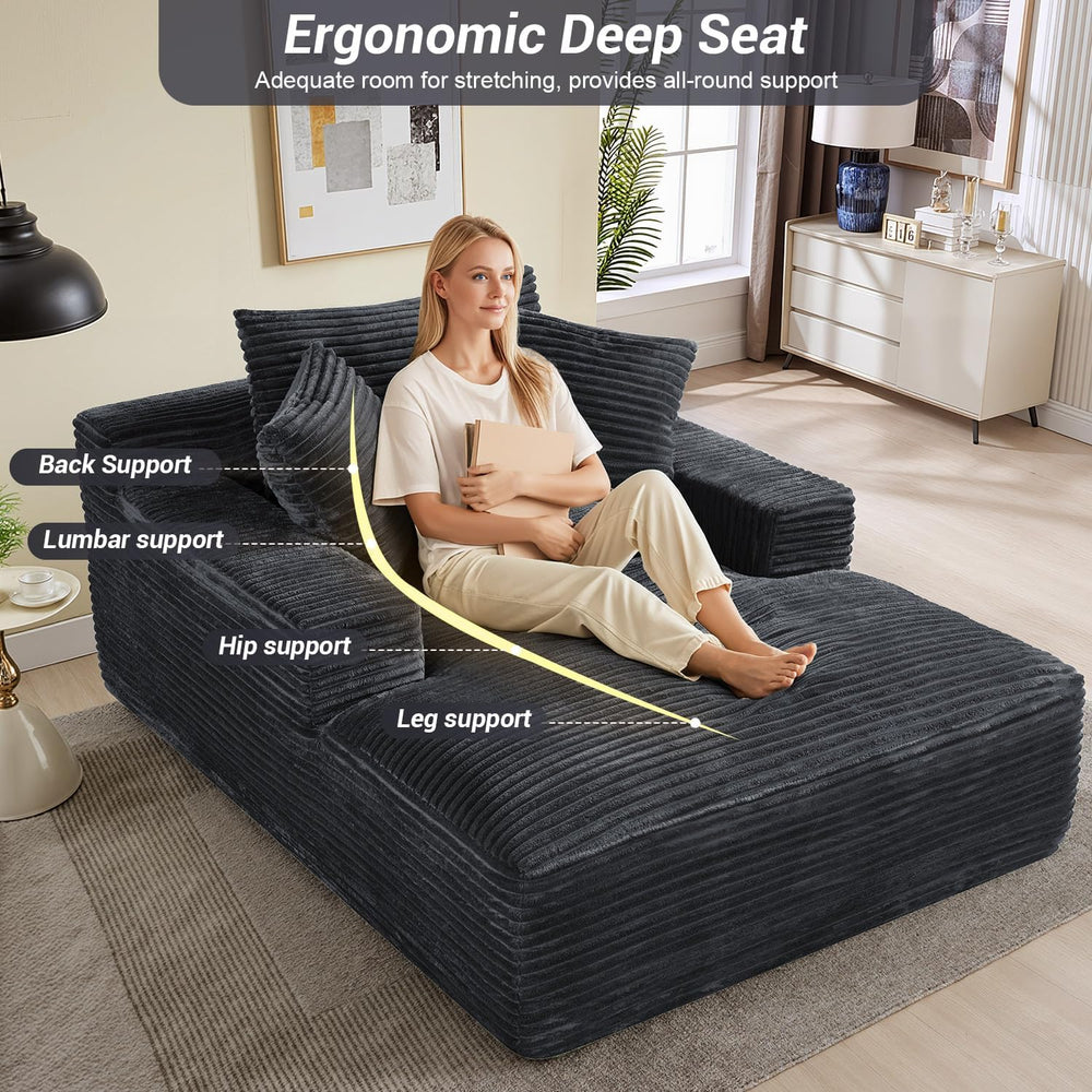 50" x 68" Corduroy Chaise Lounge, Boneless Sofa Bed, Dark Gray | Ov...