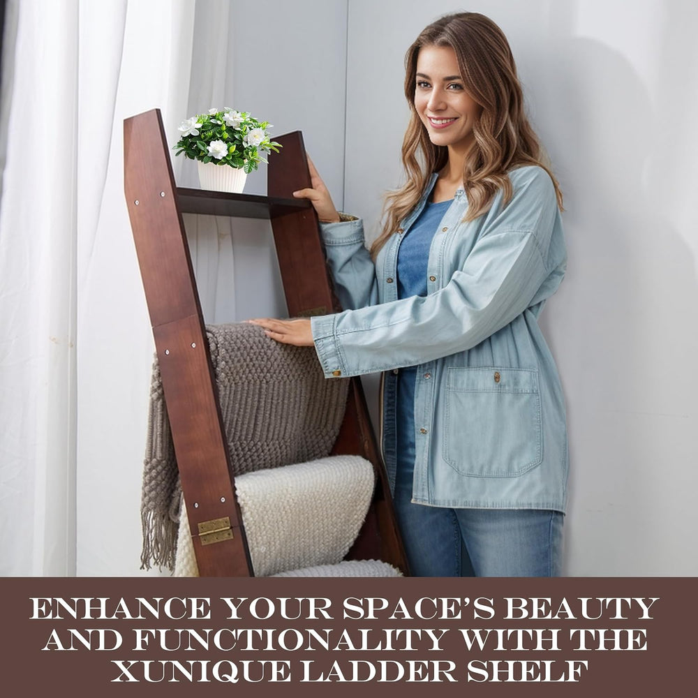 XUNIQUE 5-Tier Blanket Ladder for The Living Room, 4.8 FT Anti-Slip Decorativ...