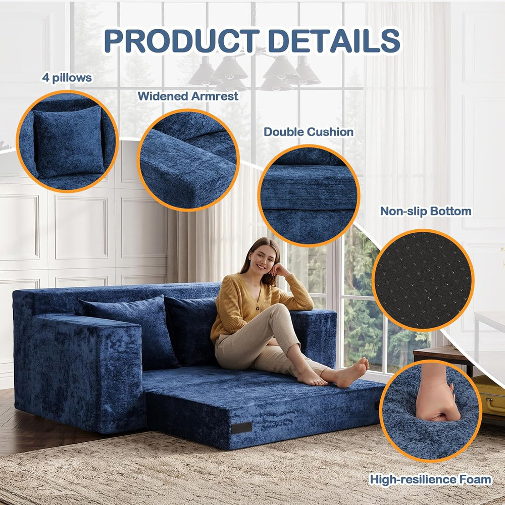 4-in-1 Boneless Sofa Bed, 55 inch Boneless Loveseat with Storage Pocket &...
