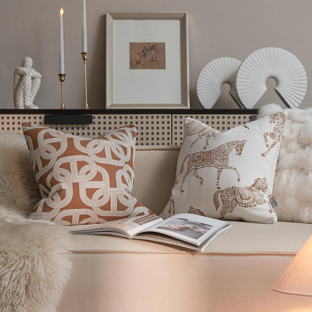 Croker Horse 22x22'' Inches Throw Pillow Cushion Cover - Orange Pig N...