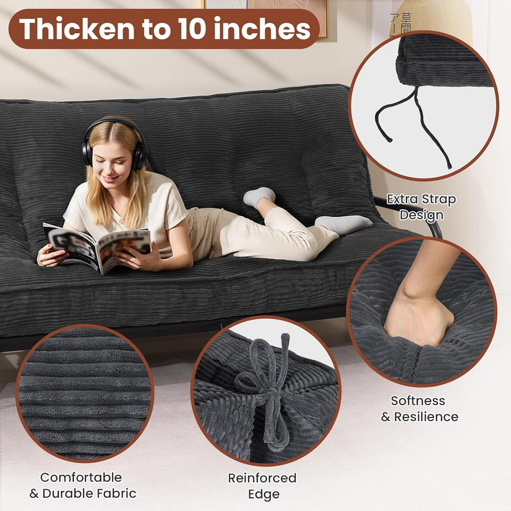 8" Futon Mattress Queen Size,Futons Sofa Couch Bed with Straps, Thick Co...