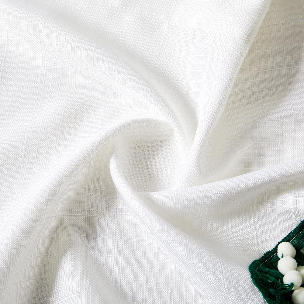 Estmy Boho Cute Christmas Tree Kitchen Curtain, White and Green, 47'W x 3...