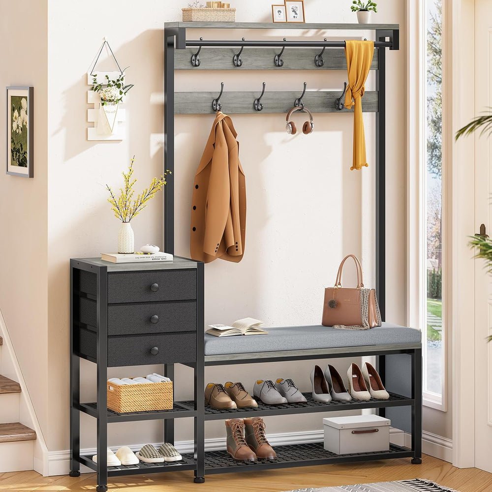 Itaar Coat Rack, Hall Tree with Bench and Shoe Storage, 7-in-1 Entryway Bench...