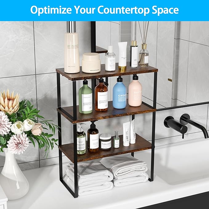 Golener Countertop Organizer Corner Shelf, 2 Tier Adjustable Stackable Corner