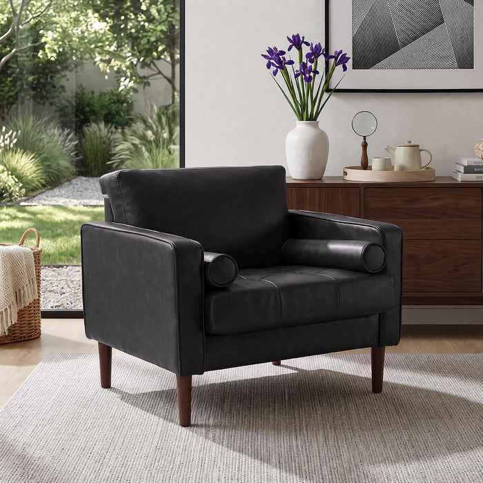 34.5" Arm Chair, Modern Faux Leather Accent Chair, Black