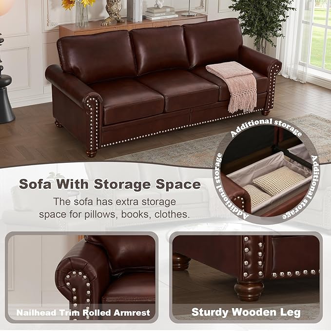 2 Piece Faux Leather Sofa Set,Modern Couch and Loveseat Sets with Storage,Mid...